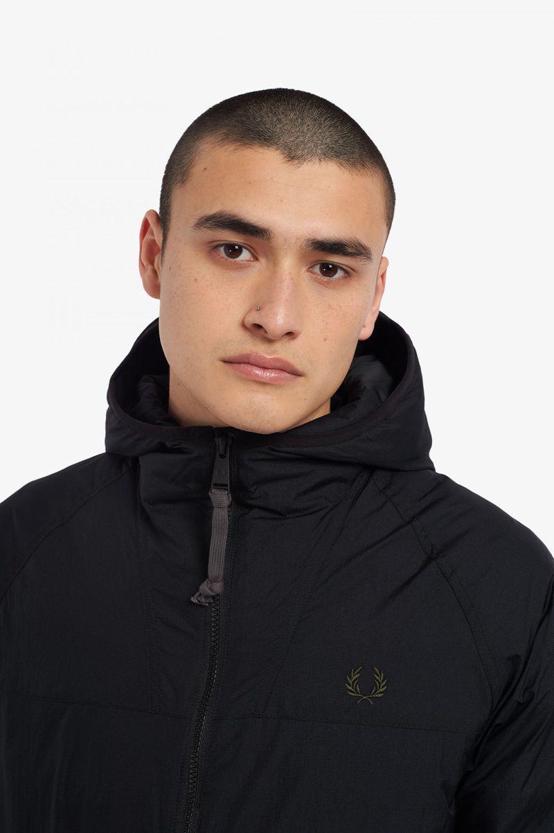 Black Fred Perry Insulated Hooded Men's Jackets | PH 1194KORI